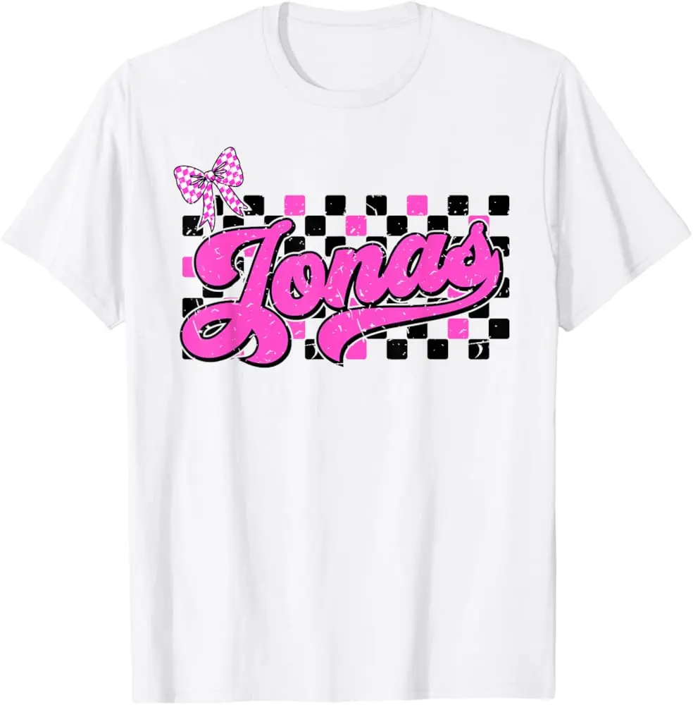 Jonas Checkered First Name I Love Jonas 80'S Vintage Bow T-Shirt