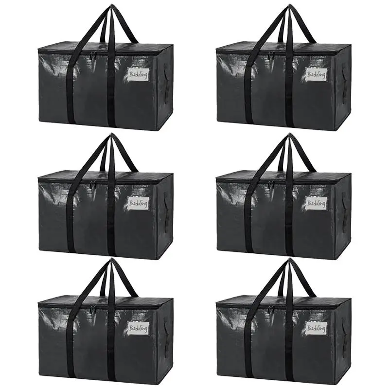 6-Pack Heavy Duty Large Plain Multi-Purpose Ziplock Storage Bags with Strong Zipper & Comfortable Handles, Sturdy Organizer Totes, Portable Organizer for Home Supplies, Family Room Clothes Packing