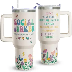 Social Worker Appreciation Gifts for Women, 40 oz Social Worker Cup Tumbler with Handle Lid and Straw