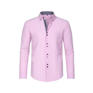 2026 Latest Men's Fashion Long Sleeve Shirt with Turn-Collar Contrast Color Classic Double-Breasted Business Casual Spring Autumn Regular Fit Mature Breathable Easy to Match Comfortable Outdoor Men's Coat Top - Menswear