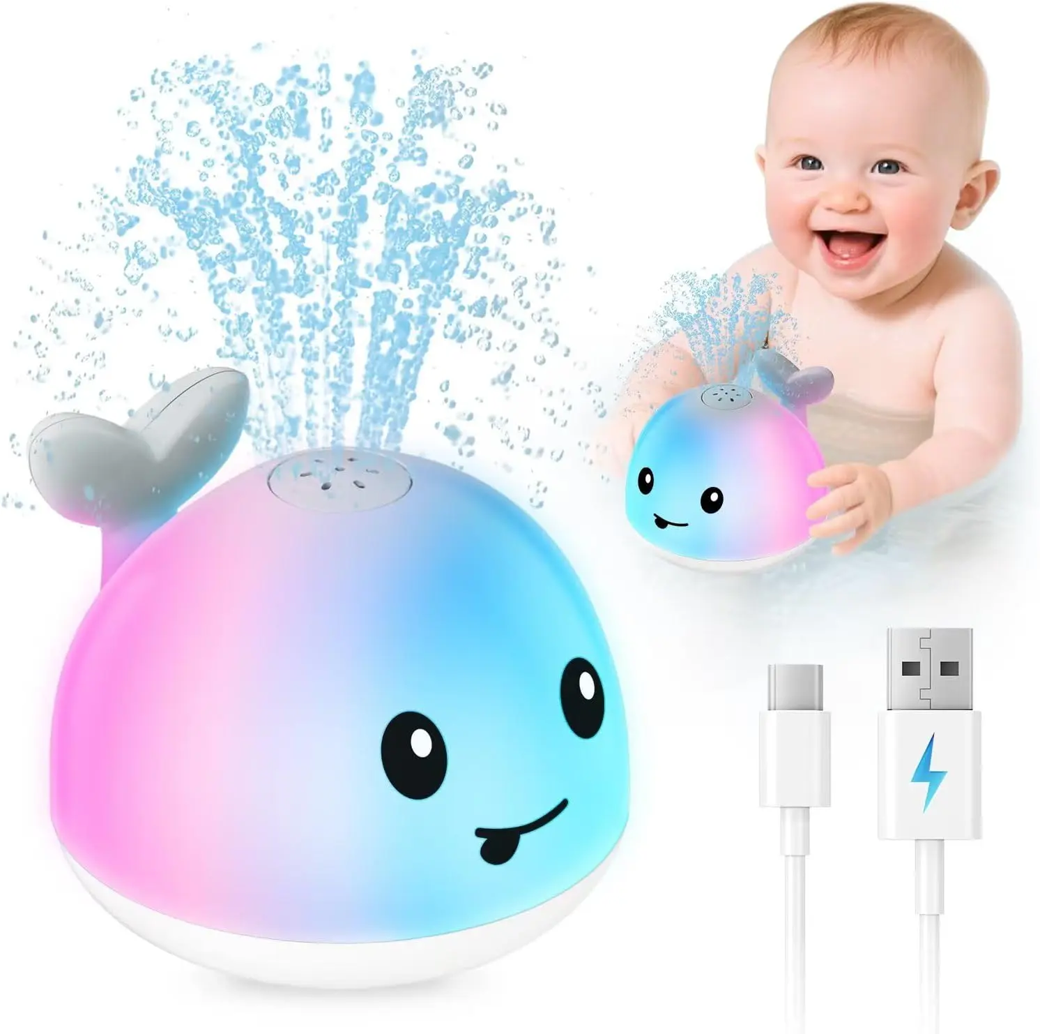 Summer Spring Gift Baby Bath Toys for Kids Ages 1-3 & Babies 6-12 Months, Light Up Whale Sprinkler Summer Water Pool Toys for Infant Toddlers 1 2 3 Year Old Boys Girls Birthday Gifts Newborn Essentials