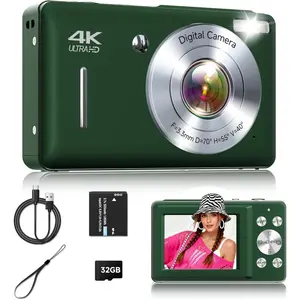 FHD 1080P Portable Digital Camera, 44MP High Resolution Point and Shoot Camera with 16X Digital Zoom, Face Detection & Anti Shake Function, Compact Mini Camera with 32GB SD Card, Ideal for Students, Teenagers and Beginners, Deep Green