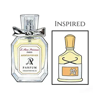 No.35 AVENTUS FOR HER 2016 Fruity Top:Apple Bergamot Patchouli Lemon Pink Pepper Violet Middle:Musk Rose Sandalwood Styrax Base:Black Currunt Pecah Amber Lilac Ylang  Size: 30ML 1oz L’Aura Précieuse Women Long Lasting Oil Base Fragrance Parfume