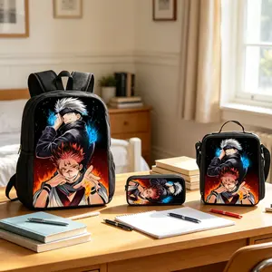 3Pcs Set Anime Gojo Satoru Backpack School Travel Casual Daily Student Laptop Bag Pencil Case Lunch Bag Set Lightweight Comfortable Teen Kids Fans Gift