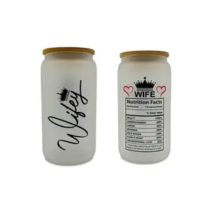 16oz Wifey, Wife, Mothers Day, Valentines Day custom Sublimation Printed Clear or Frost Glass Tumbler, Mug, Jar Cup Drinkware Romantic Personalised Bottles