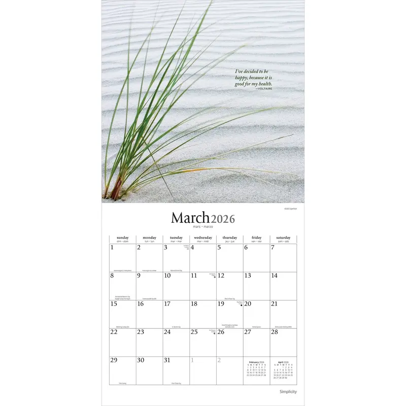Simplicity | 2026 12 x 24 Inch (Hanging) Monthly Square Wall Calendar | Plastic-Free | Brush Dance | Inspiration Photography 2