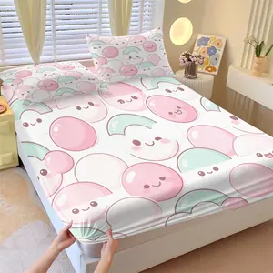 3-Piece Cute Cartoon Kawaii Fitted Sheet Set, Full of Playfulness & Healing Vibe, Soft Skin-Friendly Fabric, Must-Have Gift, Perfect for Kids & Girls' Bedroom Decor
