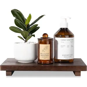 Bathroom Counter Organizer  Pedestal Stand Farmhouse Decorative Tray Soap Holder for Kitchen Decor, Large 11.8" x 7" - Walnut
