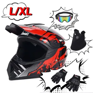 L/XL Full Face Motorcycle Helmet - Lightweight ABS Shell with Goggles Gloves Mask Windproof Motocross Riding Gear for Men Women