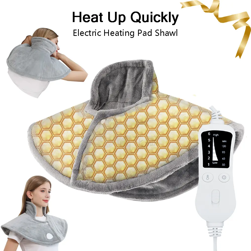 KINGTE Portable Soothing Neck & Shoulder Heating Pad - 27"x19" Electric Home Pain Relief Appliance, 6 Quick Heating Options, 4 Auto Timer Settings, Washable Adult Birthday Gift