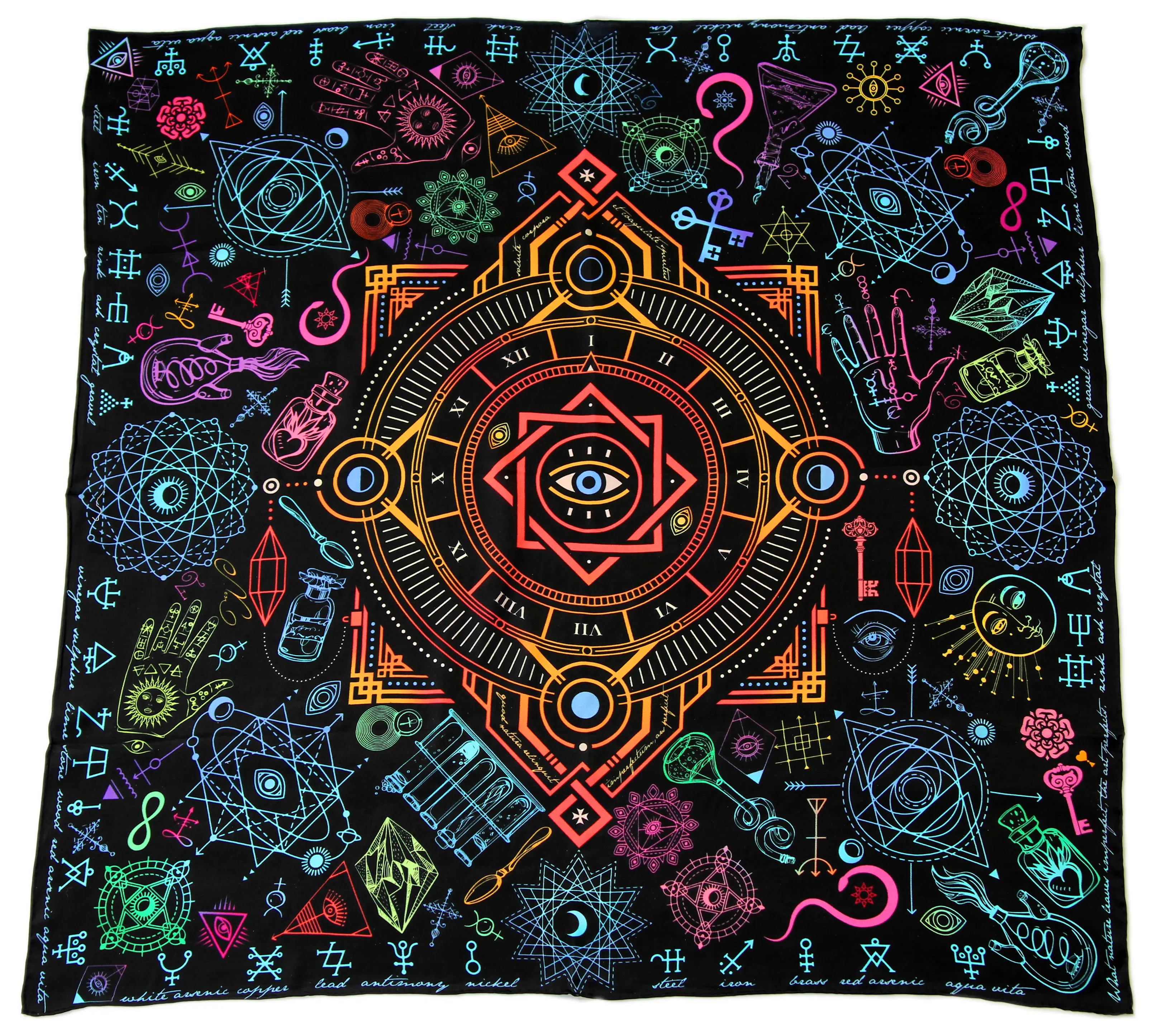 Alchemy Silk *twill* Scarf - 36x36" Esoteric Scarf with Alchemical Symbols & Latin Quotes - Gift for Her, Mystical Luxury Scarf