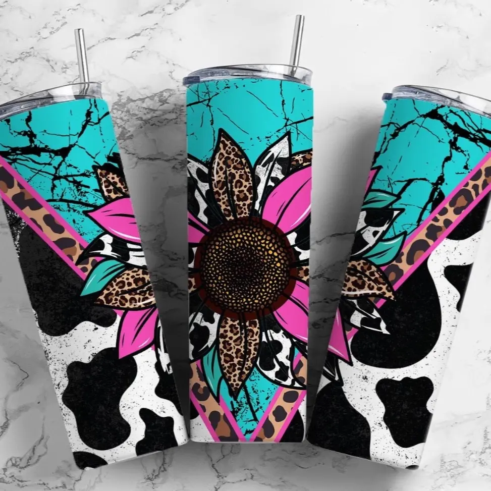 20oz Turquoise Gem Stone, Cow Hide Tumbler