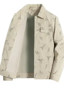 Men's Eagle Print Zip Up Jacket, Loose Casual Long Sleeve Outerwear for Daily Wear, Men's Clothing for Winter, Coats