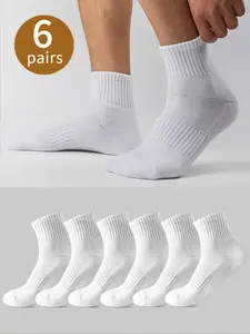 Men's Solid Ribbed Crew Socks, Casual Moisture Wicking Socks, Soft Comfy Breathable Fabric Socks For All Seasons Daily Wear