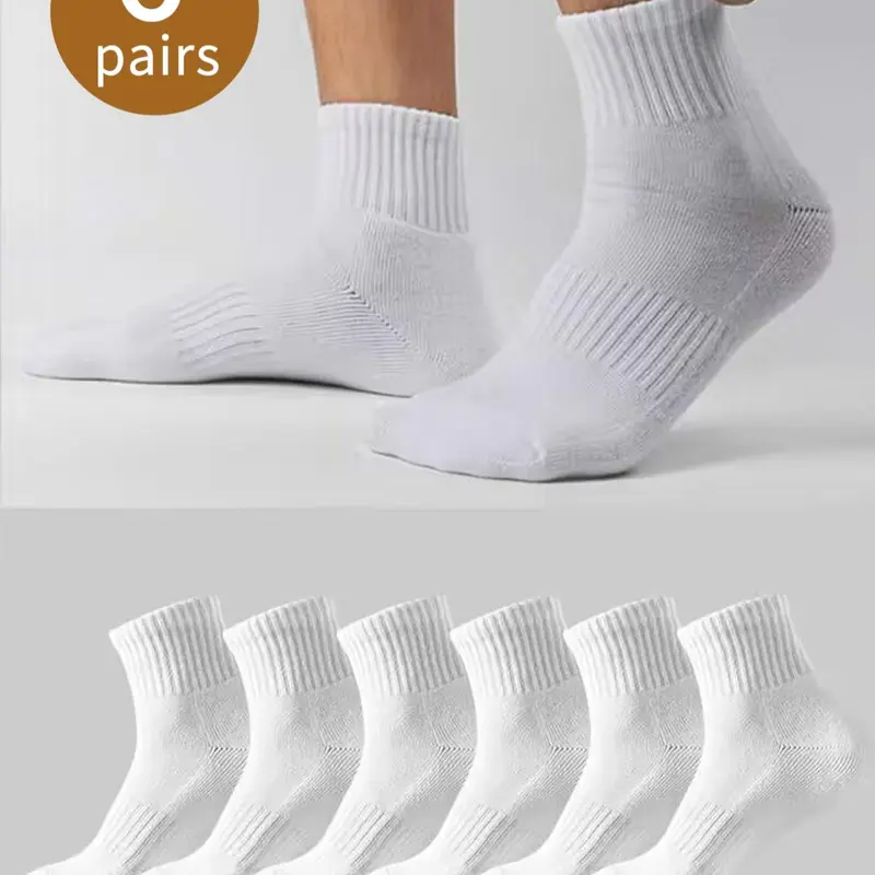 Men's Solid Ribbed Crew Socks, Casual Moisture Wicking Socks, Soft Comfy Breathable Fabric Socks for Daily Wear in All Seasons, Polyester Socks