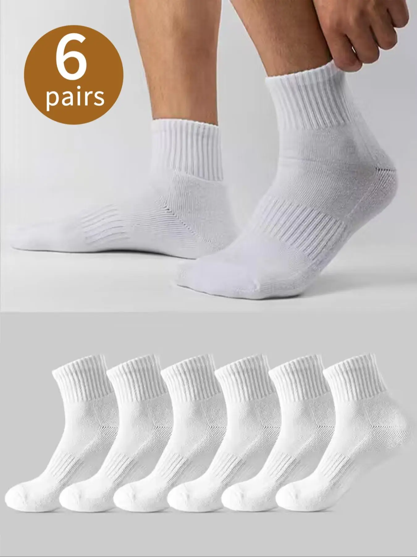 Men's Solid Ribbed Crew Socks, Casual Moisture Wicking Socks, Soft Comfy Breathable Socks For All Seasons Daily Wear