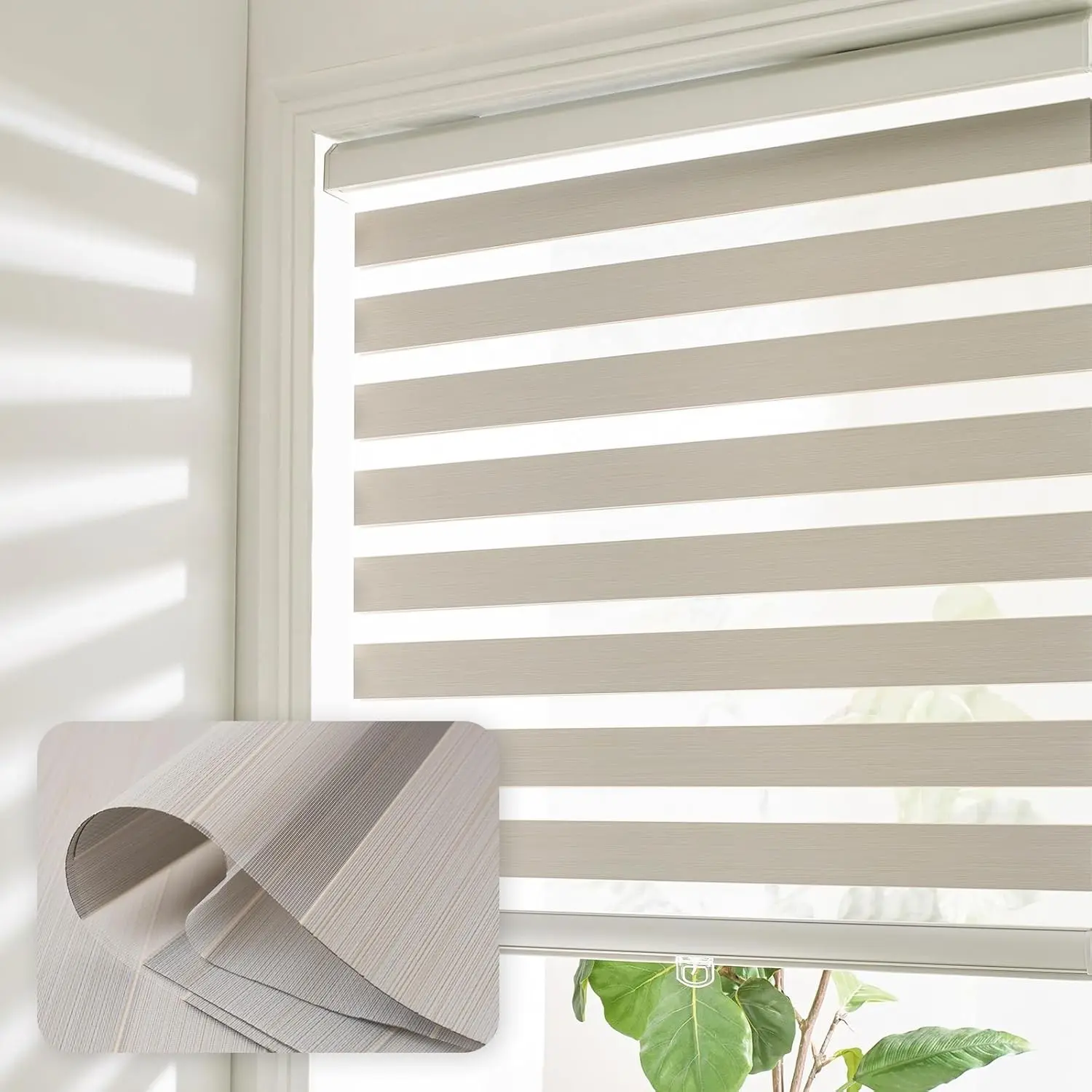 Cordless Zebra Blinds for Windows Shade Dual Layer Free-Stop Light Filtering Blackout Roller Blinds Thermal Insulated Privacy Protection, Inside or Outside Mount(Beige,22''W x 72''H)