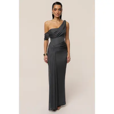 knee length dresses for ladies White Evita Linen Draped Dress main image 0