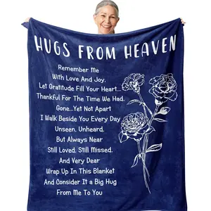 1pc Mourning blankets, creative bereavement gifts, comfort gifts for parents/sons... Grief, missing you, comfort gifts for men and women, soft and comfortable blue flannel blankets, Slogan Print Blanket