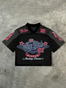 Men's Casual American Vintage Style T-Shirt, New York Print, Breathable Mesh Fabric, V Neck Design, Trendy Fashion, Streetwear