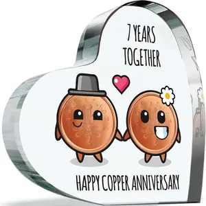 7th Anniversary Plaque Gifts for Wife Husband, Happy Copper Anniversary, Romantic Acrylic Heart Plaque, Present for Couples