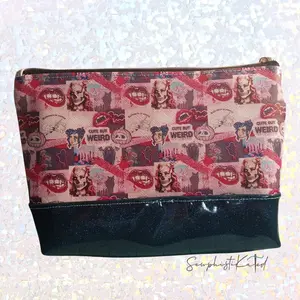 "Weird But Cute" Gothic Versatile Zipper Pouch – Skull & Vampire Collage Faux Leather Bag