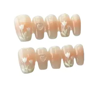 Y46 [pure handmade real shot] Handmade fake nail patch finished Girls' Generation light therapy tulip wear nail show white