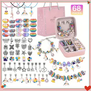 68Pcs Bead Mix Charm Bracelet Making Kit DIY Stackable Charm Jewelry Supplies Set with Colorful Beads Unicorn Mermaid Pendants Necklace & Bracelet for Women with Jewelry Box Idea Holiday DIY Birthday Family Party Gifts for Girls to Inspire Creativity Crys