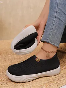 Women's New Fashion Thick Sole Shoes, Soft Comfortable Slip-On Sneakers, Casual Outdoor Walking Shoes, Patchwork Fabric, Perfect for Strolling