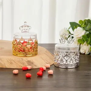 24 Pcs Pack Mini Size Crown Theme Candy Boxes, Electroplated Gold-Silver Shiny Transparent Party Favor Boxes with Swan Lid, Ideal for Weddings & Christmas Gift Packing Supplies (Kitchenware/Bakeware Accessory)