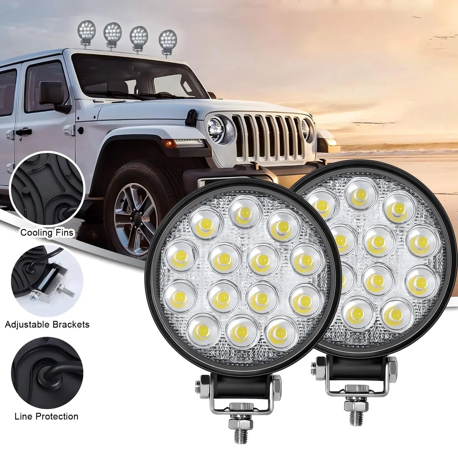 Dazone 2Pcs 4.5" Round LED Offroad Flood Lights Waterproof 12V Work Light Spot Beam LED Pods Driving Lights for Truck Tractor ATV UTV SUV Motorcycle Off Road