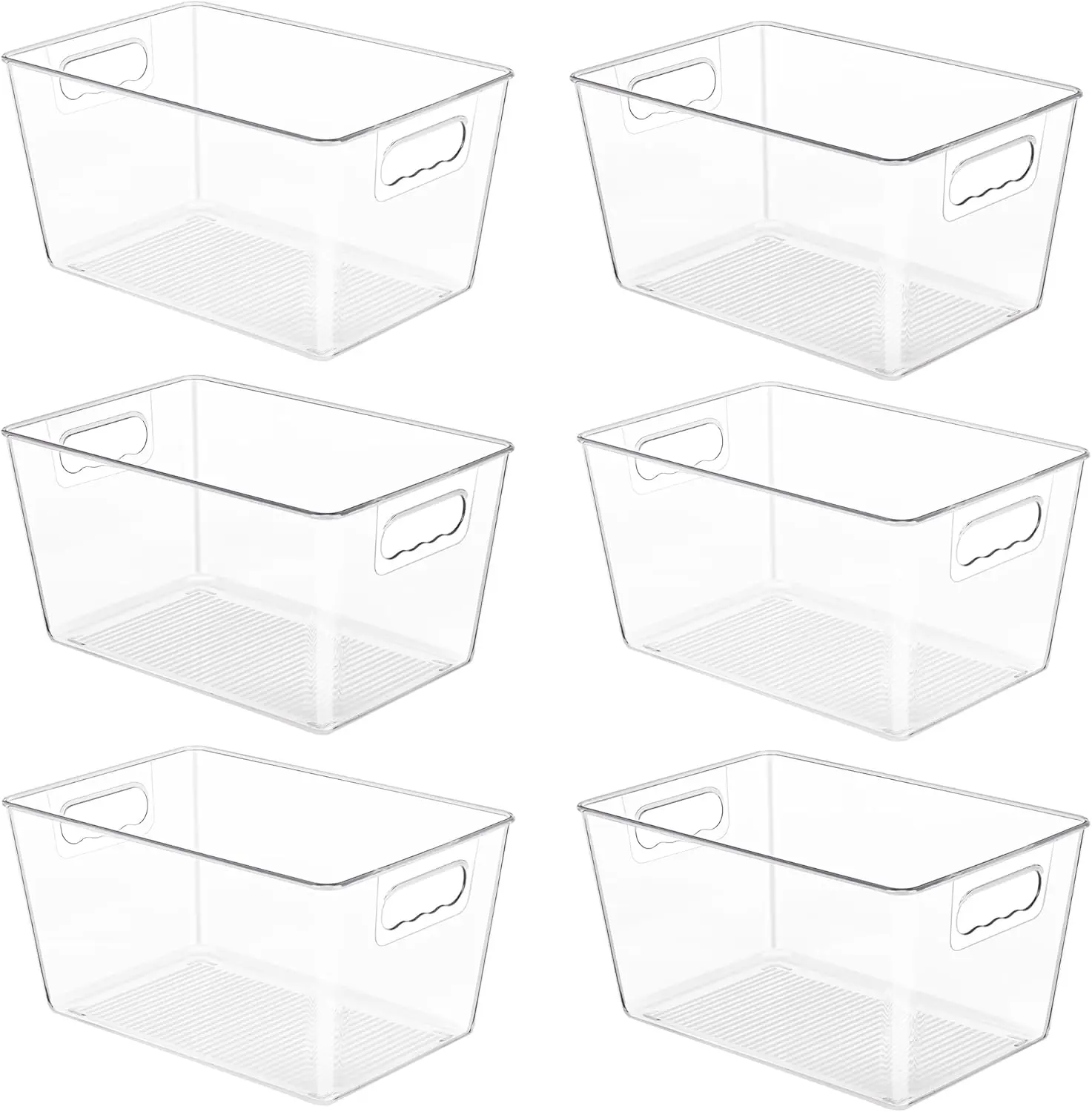 6-Pack Clear Pantry Organizer Bins with Handles - Plastic Storage Containers for Kitchen Cabinet, Fridge, Closet, Bathroom & Under-Sink Organization