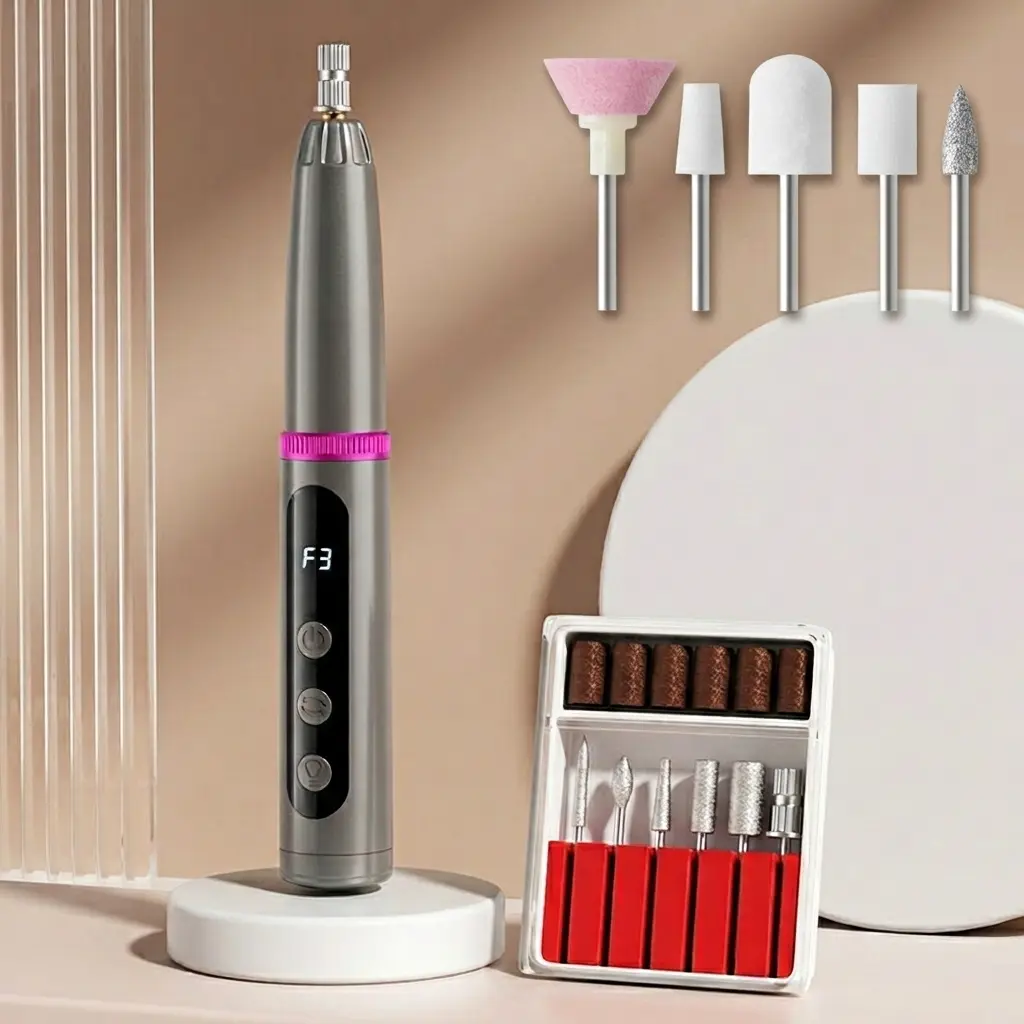 Hoomehacksus Cordless Electric Nail File with LCD Display, Portable Adjustable Speed E-File Kit, Rechargeable Manicure Tool for Acrylic Gel Nails