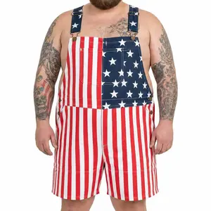 Plus Size Unisex American Flag Bib Overalls | Soft Stretch Breathable Fabric, Casual Vacation & Independence Day Outfit, Memorial Day Parades Ready – Extended Plus Sizes for Men & Women
