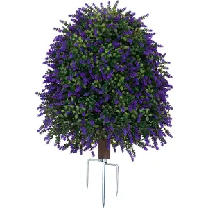 1pcs Outdoor Artificial Lavender Plants, Decorative Flower, uv-Resistant Fake Boxwood Topiary Ball, Boxwood Topiary Tree for Porch Front Planter Garden Patio Yard Decorations, Faux Plants, Durable Fade-Resistant Artificial Flowers