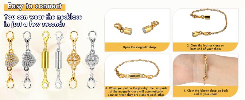 12 Pack Magnetic Necklace Clasps and Closures Necklace Jewelry Extender with Strong Magnet Magnetic Gold and Silver Plating Gift Stainless Steel Charm