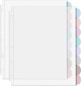 Mr. Pen- Clear Sheet Protectors with Tabs, 8 Tabs, 2 Sets, Clear Plastic Dividers for 3 Ring Binder, Insertable Index Page Divider Multicolor Tabs