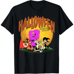 Men's Graphic Top Short Sleeve Looney Tunes Halloween Night Group Shot T-Shirt