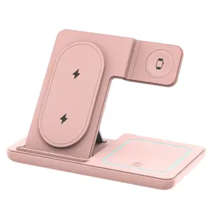 3 in 1 Foldable Night Light Wireless Charger Stand For iPhone 17 16 Apple Watch 2-8 SE Airpods Pro Samsung Fast Charging Station Smartphone Folding