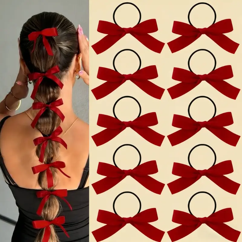 10 Women'S Ribbon Bow Hair Bows Headband Hair Loop Ponytail