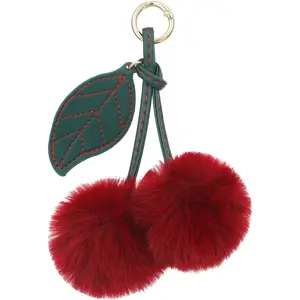 Pom Pom Keychain Cute Cherry Keychain Fluffy Accessories Cherry Bag Purse Car Bag Charm Handbags Pendant for Women Girl
