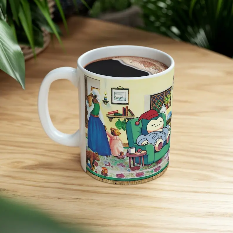 Poke Sleepytime Tea Snorlax Funny Mug, Poke Ceramic Coffee Cup, Poke Gift, Father's Day Gift For Him, Pokedad Mug