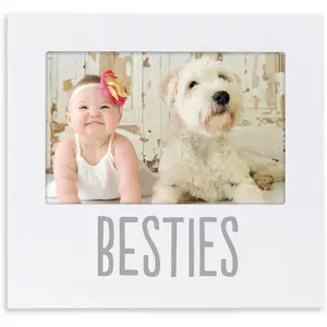 Bestie and baby keepsake frame wood photo frame for baby and pet with easel back and wall hanger perfect gender neutral nursery decor and shower gift white