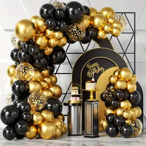 107pcs Golden Luxe Balloon Garland Kit - Black & Golden, Indoor/Outdoor, Graduation Party Decor, Perfect for Weddings, Birthdays, Winter & New Year Festive Supplies