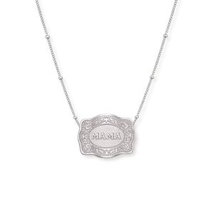 Mini Belt Buckle Necklace (Mama) - Silver