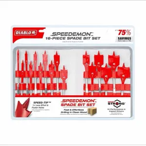 Diablo Speedemon 16-Piece Spade Bit Set for Fast Effortless Drilling in Clean Wood with Speed-Tip Technology