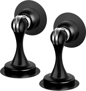 Door Stops 2 Pack,  Door Stoppers, Heavy Duty Stainless Steel,  Door Catch Door Holders for Wall Floor Mount, Double-Sided Adhesive Tape, No Need to Drill, BlackQuesear