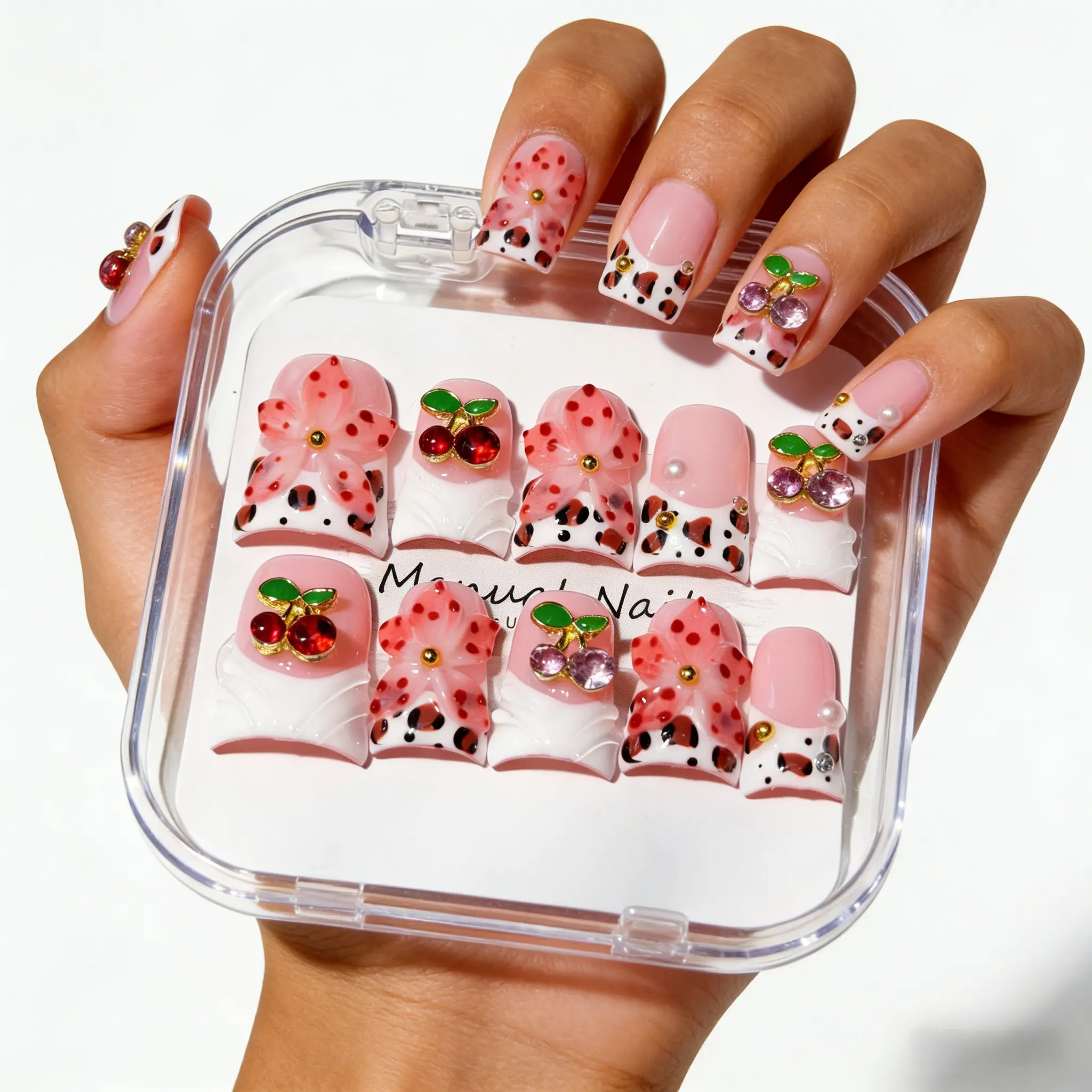vosplends Handmade Y2K Acrylic Luxury Diamond-Studded Press-On Nails (High-End Texture) 10pcs #  LuxuryNails # DiamondPressOns # HighEndNails #  Handmade Acrylics # Y2KLuxury # PressOnNails # VosplendsNails. Girls' Cute Kitpress on. nail