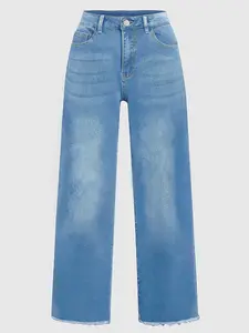 Ladies' thin wide-leg pants with waist burrs and straight jeans