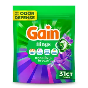 Gain Flings Laundry Detergent Soap Pacs, 4-in-1 Oxi Boost and Febreze, Moonlight Breeze Scent, 12 Count